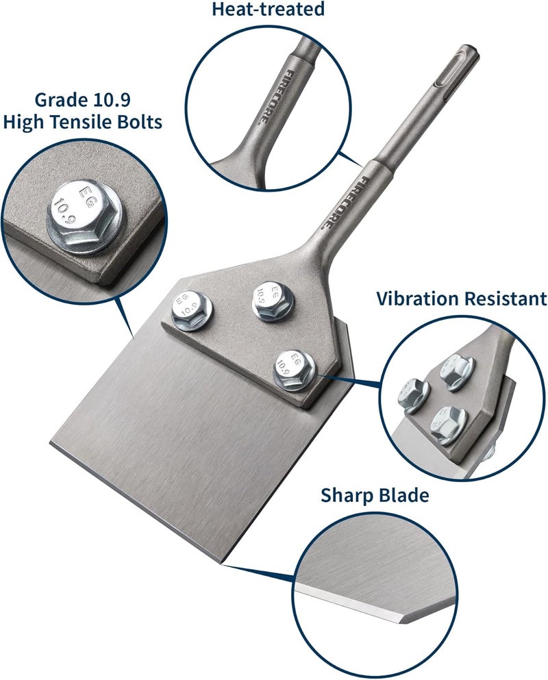 Firecore SDS Plus Floor Scraper, 4 Inch Wide Tile Thinset Scaling Chisel, 4" x 10" Thinset Scraper Adhesives Remover Wall Scraper Works with SDS Plus Rotary Hammer - Image 2